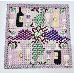 Handmade needlepoint beaded wine grapes champagne theme